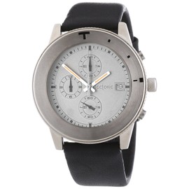 Tectonic Men's Quartz Watch with Silver Dial Chronograph Display and Black Leather Strap 41-6900-84