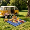 4'x6' Reversible Waterproof Outdoor Rug Blue Geometric Patio Mat