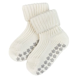 FALKE Catspads Slipper Socks, Cotton, Baby Blue, Pink, Many Other Colours, Thick Socks with Pattern, Warm, Plain, Ribbed, with Nubs on the Sole, 1 Pair, White (off-white 2040), 80-92