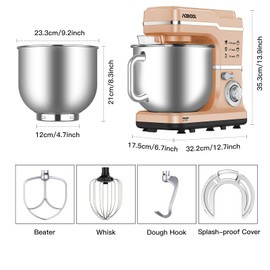 GarveeTech 7.5 Qt Stand Mixer, 10 Speed Portable Lightweight Kitchen Mixer with Dough Hook, 660W Tilt-Head Electric Food Mixer, Stainless Steel Bowl, Egg Whisk, Beater for Daily Use (Champagne Gold)