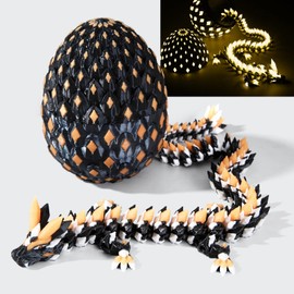 meturebear 3D Printed Dragon Egg Glow in The Dark, Fight Dragon Toys, Articulated 3D Printed Animals Gift for Kids 5-7 8-12, Home Decor for Adults(Luminous Black Orange)