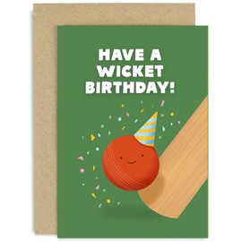 Old English Co. Cricket Birthday Card for Men - 'Wicket Birthday' Bowling Cricket Bat Ball Birthday Card - Funny Golf Birthday Card for Men - Husband, Son, Brother, Dad | Blank Inside with Envelope