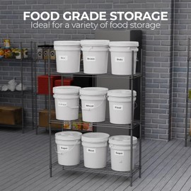 EconoHome 5-Gallon White Bucket Pail Container with Lid | Heavy-Duty Extra Durable | Metal Handles with Plastic Grip for Easy Carrying | Multi-Use | Easy Stack and Store | BPA Free - 5 Pack