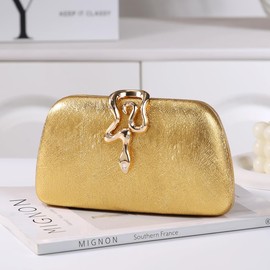 Dreubea Womens Clutch Bag with Elegant Snake Accent - Stylish & Chic Evening Purse Golden