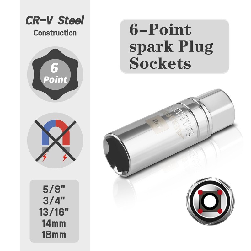 AEROFORCE 14PCS 3/8-Inch Drive Swivel Magnetic Spark Plug Socket Set