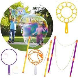 Giant Soap Bubbles Set for Children, Giant Soap Bubbles, 6 Pieces Large Bubble Sticks, Bubble Machines with Tray and Bubble Rings, Soap Bubbles Rod for Garden, Toy, Children, Outdoor