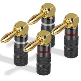 Aolso 24K Gold Plated Banana Plug, 4 Pieces 90 Degree Speaker Connector, 4.5mm Speaker Connector, 90 Degree Speaker Banana Plug for Speaker Amplifier, Receiver Stereo