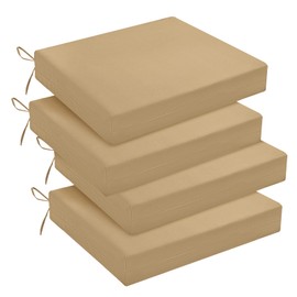 downluxe Outdoor Chair Cushions Set of 4 for Patio Furniture, Water-Resistant Square Corner Patio Chair Cushions with Ties, High Density Foam Outdoor Seat Cushion, 18.5" X 16" X 3", Khaki