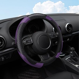 NGHEY Car Carbon Fiber Leather Embossed Steering Wheel Cover 15 Inch Universal Car Steering Handle Cover Anti Slip Breathable (Purple)