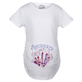 Maternity Lil Firecracker Pregnancy T Shirt Cute 4th of July USA Tee for Mom to Be Funny Graphic Pregnancy Tee Patriotic Maternity Wear Funny Maternity White L