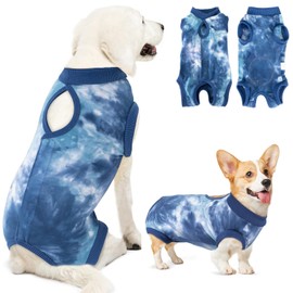 Lukovee Dog Recovery Suit, Onesie Surgery Recovery Suit for Female Male Dogs, Abdominal Wounds Cone E-Collar Alternative Prevent Licking Spay Pet Surgical Recovery Suit (Large, Blue Tie-dye)