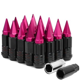 M12 x 1.5 Open/Closed End 16PC Aluminum Alloy Wheel Lug Nuts + 4 x Lock Nut + 1 x Key (Black Lug/Pink Cap)