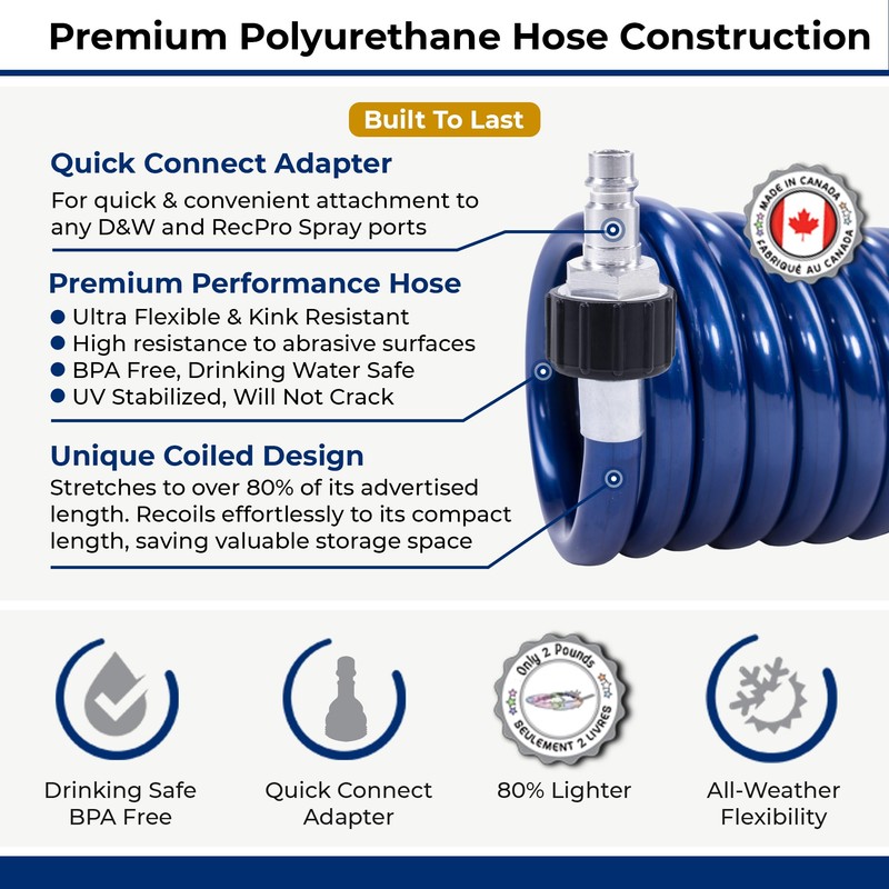 Plastair SpringHose RV Premium Polyurethane Drinking Water Safe Coil Hose