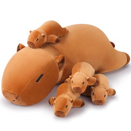 Auspicious beginning 5PCS Stuffed Capybara Plush Stuffed Animals Capybara Plush Mommy with 4 Baby, Simulation Animal Large Mommy Plushies Cuddly Toy Large Hugging Pillow Soft Plushie 17.2in