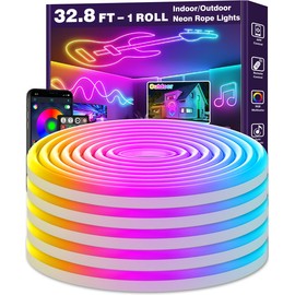 32.8Ft Neon Rope Lights,Flexible Led Rope Lights Control with App/Remote,Multiple Modes Rope Lights,IP65 Outdoor RGB Led Neon Lights Waterproof,Music Sync Gaming Led Neon Light Strip for Bedroom Decor