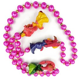 Pink Flamingo Hear No See No Say No Mardi Gras Bead Necklace New Orleans
