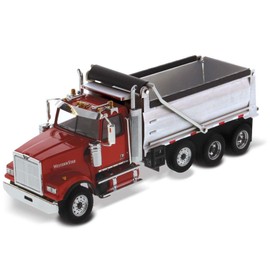 Diecast Masters Western Star 4900 SFFA con eje de elevación, volquete plateado | Especificaciones reales del camión volquete | Semircamiones modelo a escala 1:50 | Modelo fundido a troquel por Diecast