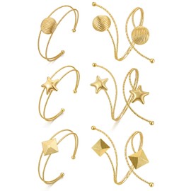 BOMAIL 6Pcs Gold Arm Cuff Bracelets for Women Open Upper Arm Bangle Adjustable Coil Swirl Armlet Armband Set Minimalist Arm Bracelet Upper Arm Cuff Jewelry