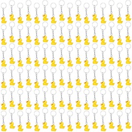 Plastic Duck Keychains Duck Party Favors Cute 3D Duck Chains Small Ducky Pendant Accessories for Birthday Party Baby Shower (Yellow, 96 Pack)