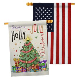 A Holly Jolly Christmas House Flags Pack Wintertime Santa Marry Xmas Present Reindeer Season Snow USA Embroidery Small Decorative Gift Yard Banner Double-Sided Made In 28 X 40