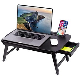 BIRDROCK HOME Portable Sit or Stand Desk with Storage Drawer and Media Slot - Laptop Table for Sitting or Standing - Bed Couch Chair Sofa Lap Tray - Work from Home - Homework Student Floor - Espresso