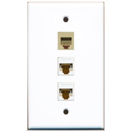 RiteAV - 1 Port Phone RJ11 RJ12 Beige 2 Port Cat6 Ethernet White Wall Plate