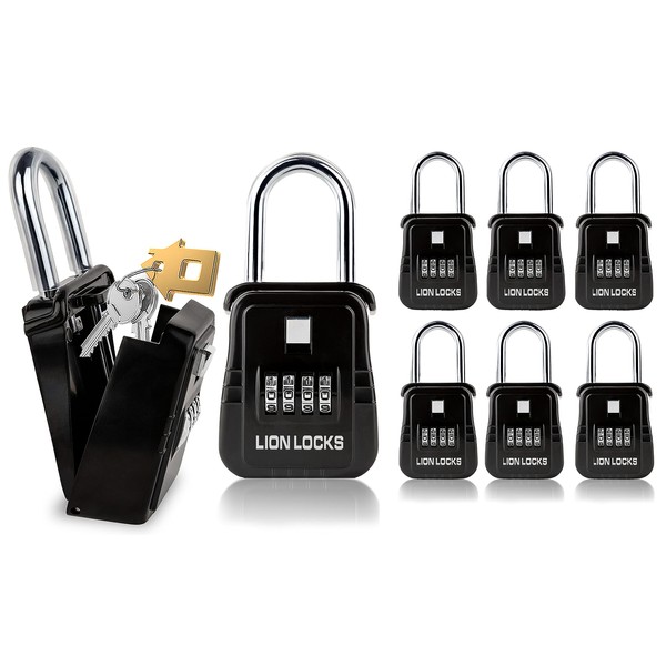 Lion Locks 1500 Key Storage Lockbox, Set-Your-Own Code Lock Portable Key Holder, Rust-Proof Secure Outdoor Key Safe, Hide-a-Key Safe Box Lock Box, Construction (6-Pack/Black)