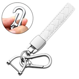 Tukellen Llavero de cuero genuino para coche con llavero de metal, accesorios de llavero (Blanco)