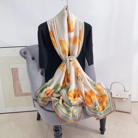 Silk Scarf - Silk Scarf for Women UK, Ladies Satin Scarf, Fashion Scarves for Women,large Floral Silk Scarves, Precious Gift for Women Ladies Girls (YELLOW)