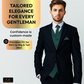 Oliver George 3pc Men's Vest and Tie Set For Men + Handkerchief | Men's Tuxedo and Suit Vest | Solid Formal Waistcoat | Forest Green Large