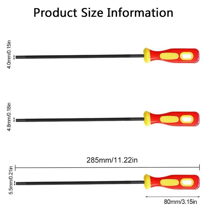 QEEROYO 3Pcs Chainsaw Chain Sharpening File, Professional Round Chainsaw Sharpener,