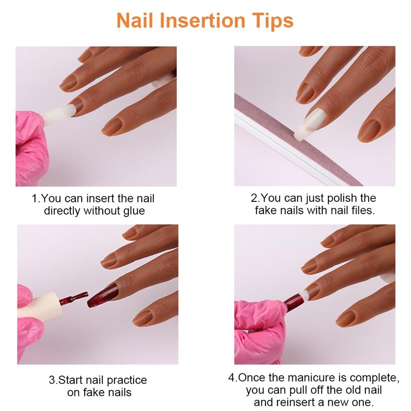 Practice Hand for Acrylic Nails with Stand Bracket, Silicone Fake