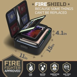FIRESHIELD PRO Fireproof Document Bag with Lock – Portable Fire Safe Organizer with Laptop, Tablet & Cards Pockets – Water Resistant, Multi-Pocket Storage for Travel, Home or Office – 15" x 11" x 4.1"