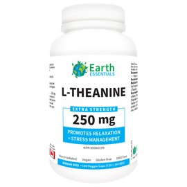Earth Essentials L-Theanine 250 mg Promotes Relaxation BONUS SIZE 150 Veggie Caps (120+30 FREE)