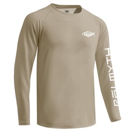 Palmyth Mens Fishing Shirts Sun Protection T-Shirts UV UPF 50+ Long Sleeve Rash Guard Tee Khaki Trout Burger L