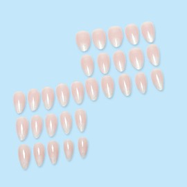 30Pcs Almond Press on Nails Medium Length Gradient French Tip Fake Nails with Glitter Designs Nude False Nails Glue on Nails Full Cover Glossy Acrylic Nails French Stick on Nails for Women Nail Supply