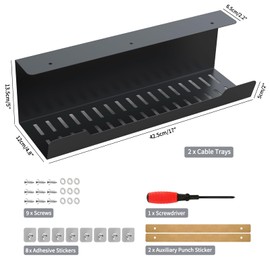 VIDOR Under Desk Cable Management Tray 2-Pack, 17" Cord Organizer, No Drill Alloy Steel, Perfect for Standing Desk and Office Home Wire Management