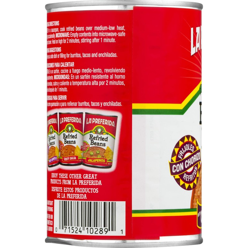 La Preferida Refried Beans, Chorizo, 16 oz (Pack - 6)