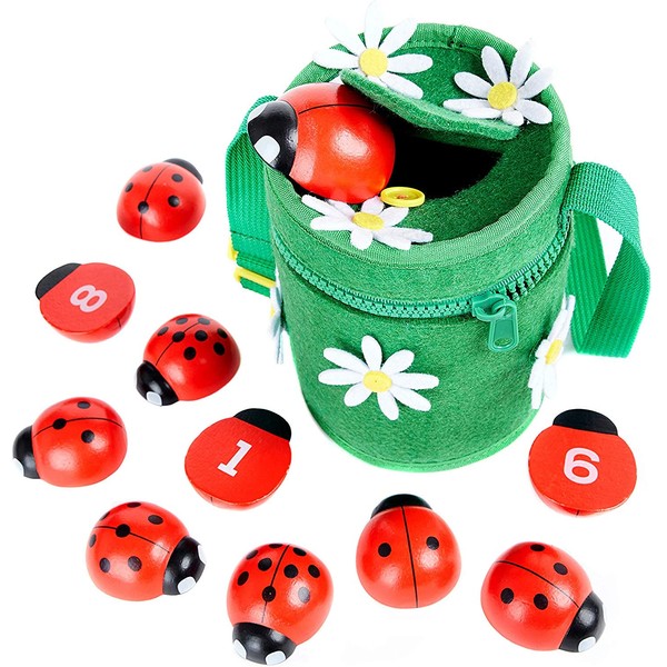 Counting Ladybugs - Montessori Wooden Counting Toy for Girls 3 4 5 Year Old - Ladybug Learning Toys for Toddlers - Preschool Kids Toys for Number Matching, Sorting & Fine Motor Skills - Lady Bug Gifts