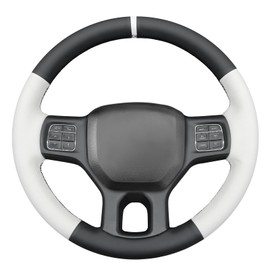 MEWANT DIY Stitched White Leather Steering Wheel Cover Wrap for Dodge RAM 1500 2012-2018/1500 Classic 2019-2023/2500 2012-2018/3500 2012-2018/5500 2012-2018