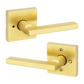 Weiser Halifax Satin Brass Door Handle, Reversible Privacy Lever, Interior Door Handles for Bedroom and Bathroom Doors, Keyless Bathroom/Bedroom Door Lock, Modern Home Décor