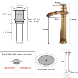 Antique Brass Bathroom Faucet GGStudy Single Handle 1 Hole Farmhouse Waterfall Bathroom Vessel Sink Faucet Matching with Pop Up Drain