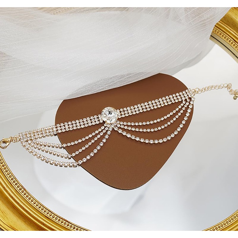 Denifery Rhinestone Ankle Bracelets Crystal Tassel Anklet Boho High-heeled Tennis