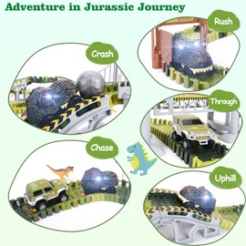 Dinosaur Toys, Create A Dinosaur World Road Race Tracks Glow in The Dark Flexible Train Track Playset, 2pcs Dinosaur Car for 3 4 5 6 Year Old Boys Girls Christmas Birthday Gift