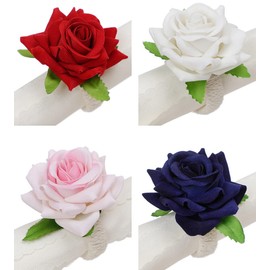 HuaLiSiJi Napkin Rings Flowers Pack of 12 Napkin Rings Wedding Rose Dining Table Decoration for Christmas, Banquet, Hotel, Restaurant (Pink)