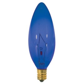 Satco S3218 25 Watt B9.5 Incandescent 120 Volt Candelabra Base Light Bulb, Transparent Blue