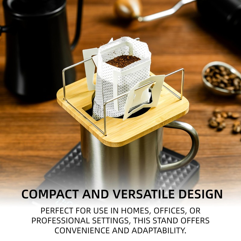 NEOUZA Bamboo & Stainless Steel Coffee Stand, 2-in-1 Drip Bag