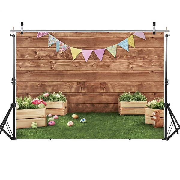 WOLADA 8x6ft Easter Wood Wall Backdrop Spring Baby Shower Photography