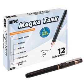 Inc. Magna Tank Gel Pen - Bulk 0.7-mm Medium-Point Roller Pens with Comfort Grip for School, Office, Writing, and Journaling, 12 Count Pack, Black Ink