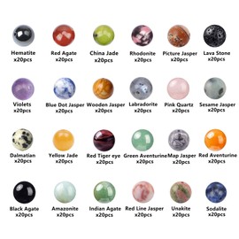 GangGangHao 480pcs Natural Round Stone Beads Genuine Real Stones Beading Loose Gemstone DIY for Bracelet Necklace Earrings Jewelry Making (8mm, 24 Color)